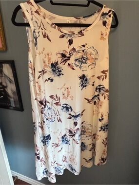 Sleeveless Floral Dress in Cream and Blue
